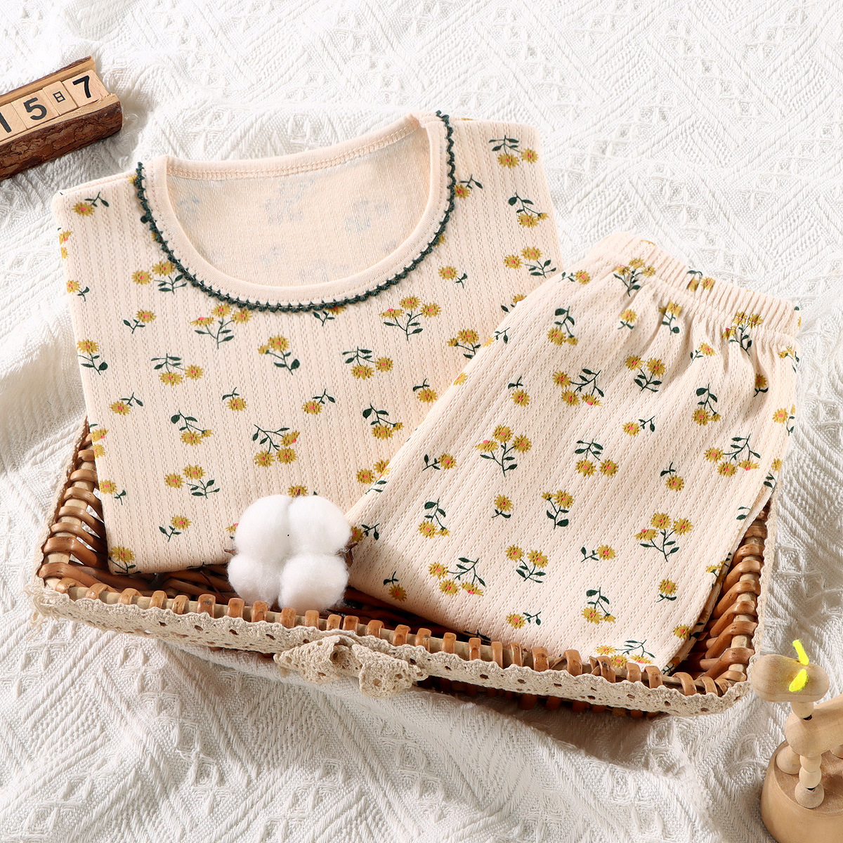 Conjunto de ropa interior de algodón puro para niños, pijamas de manga larga, ropa y pantalones de otoño, tela cepillada cálida y gruesa para invierno para niños y niñas, ropa para niños medianos y grandes.