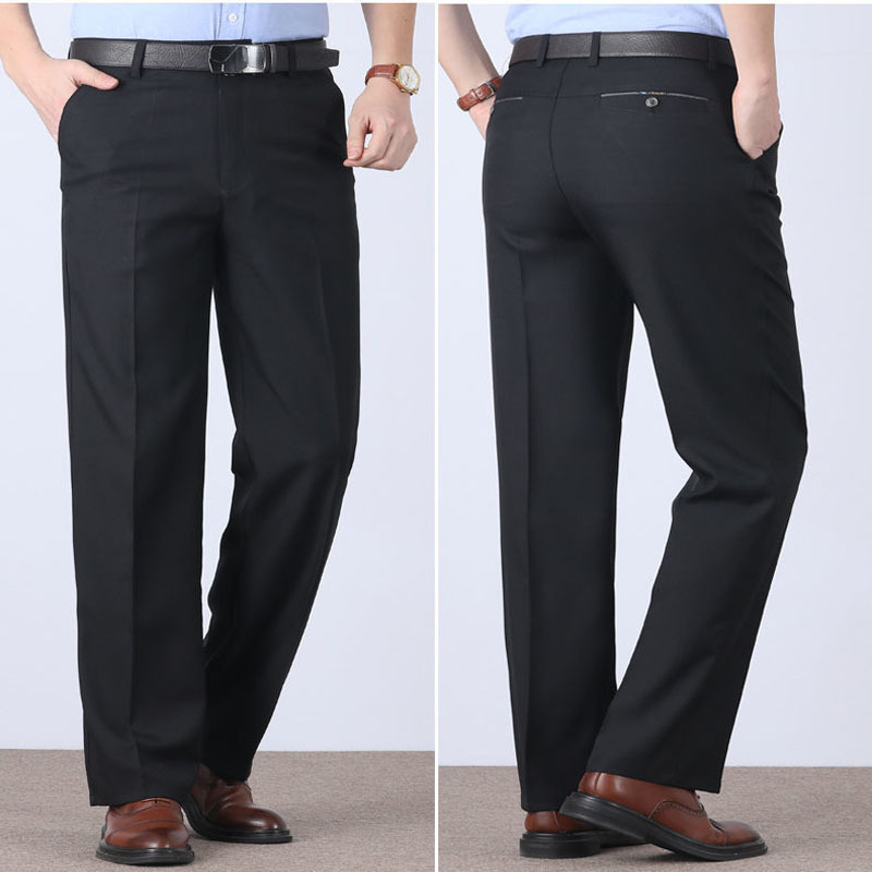 中年男士休閑西褲爸爸褲子秋冬季款直筒寬松西裝褲加厚中老年長褲