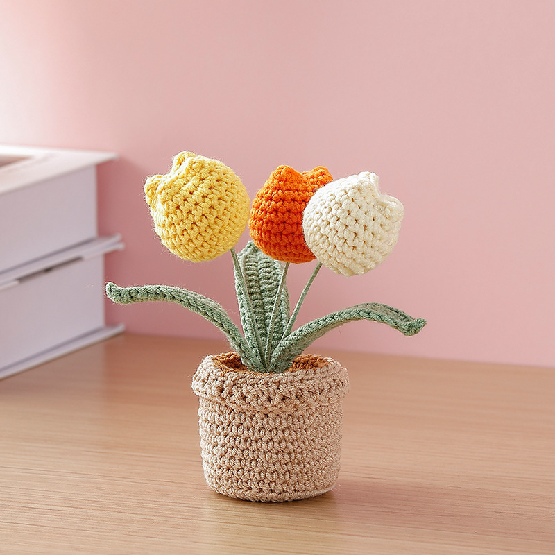 Flor en maceta - Tulipanas de tres cabezas (amarillo degradado)
