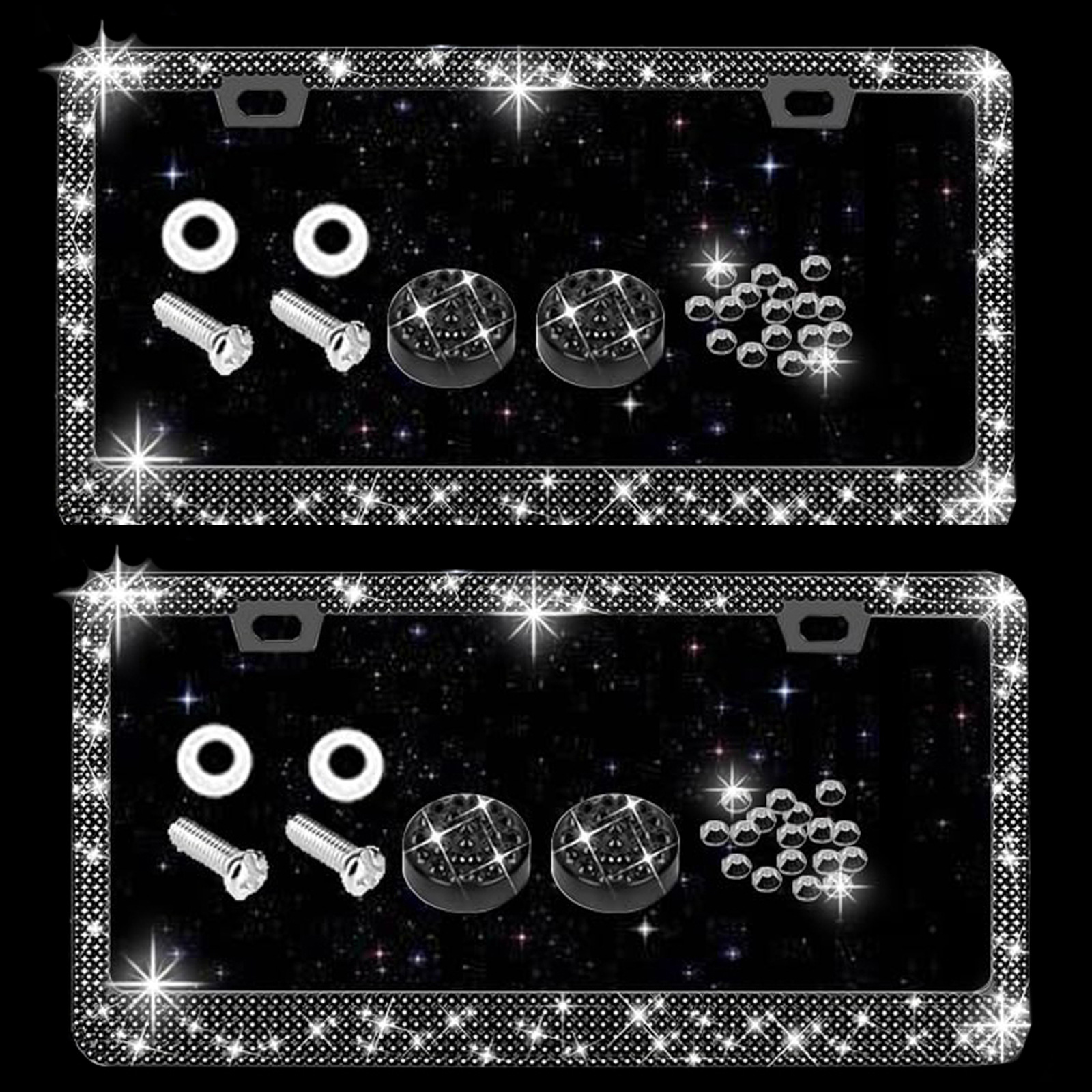 American Standard License Plate Frame with Rhinestones, Acrylic License Plate Holder, Car Accessories, Cross-Border Model, Stainless Steel License Plate Frame