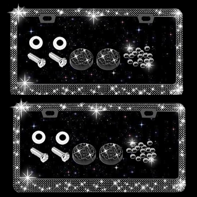 Plate Frame with Diamonds and Rhinestones, License plate holder/license plate holder - black-diamond-2-pieces