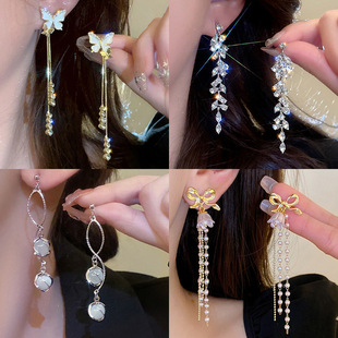 Long tassel bow earrings women's new niche design earrings high
