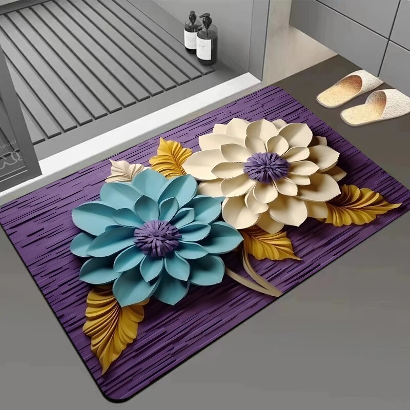 3D Stereo Flower Diatom Mud Non-Slip Water-Absorbent Soft Floor Mat Bathroom Entrance Home Entrance Door Floor Mat Stain-Resistant Foot Mat