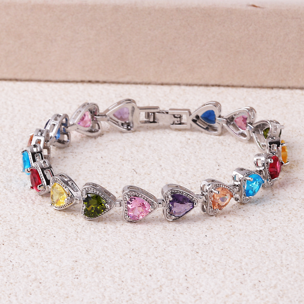 Round, Colorful, Square Pattern Vintage Style Round Colorful Square Copper Plating Inlay Zircon Gold Plated Bracelets