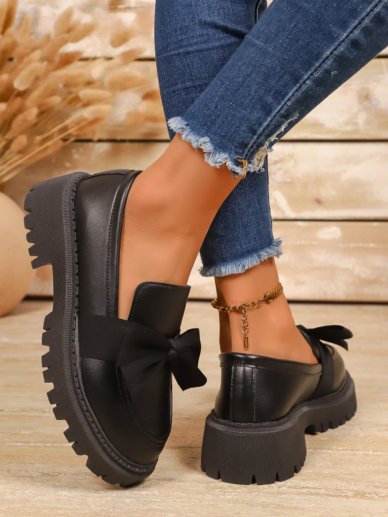 Damen Slipper Aus Leder Mit Schleife Und Elegantem Blockabsatz_voghion.com