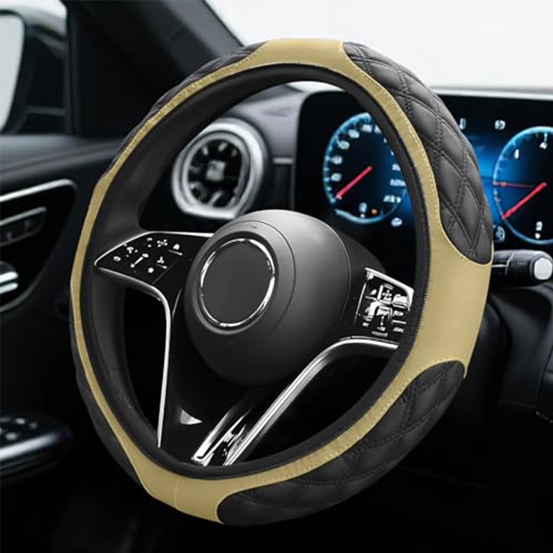Car Steering Wheel Cover with Quilted Embroidery and Leather Stitching, No Inner Ring, Suitable for All Seasons, Cross-Border Hot-Selling Car Interior Accessories Wholesale