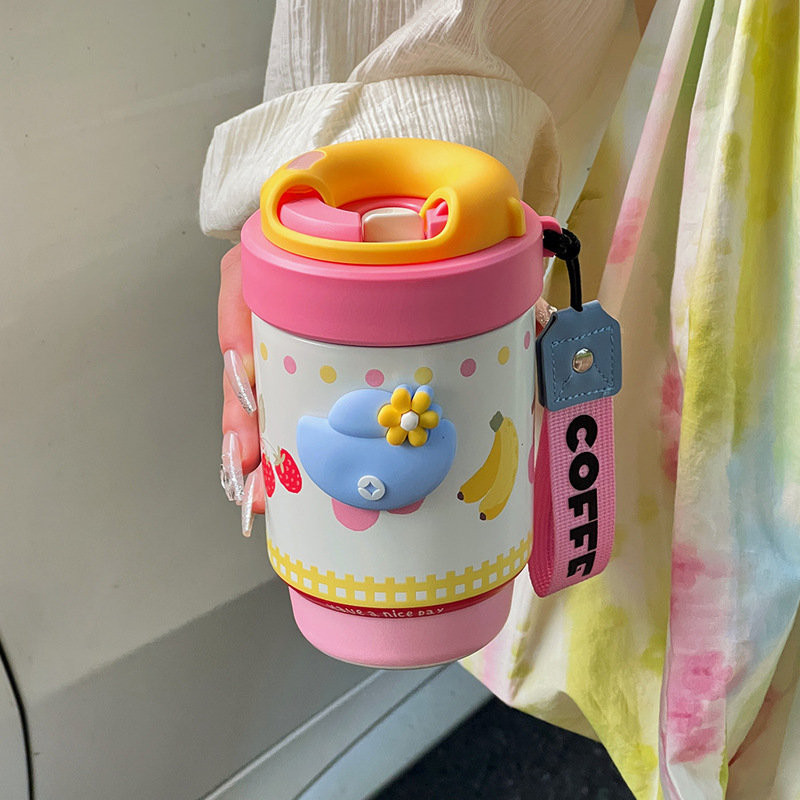 高颜值红桃咖啡杯喷陶瓷女生双饮水杯便携小巧不锈钢保温杯礼品|undefined