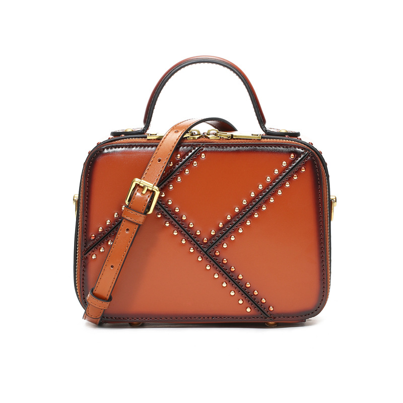包包女2021新款复古铆钉小方包牛皮单肩包时尚手提包斜挎女包|ms