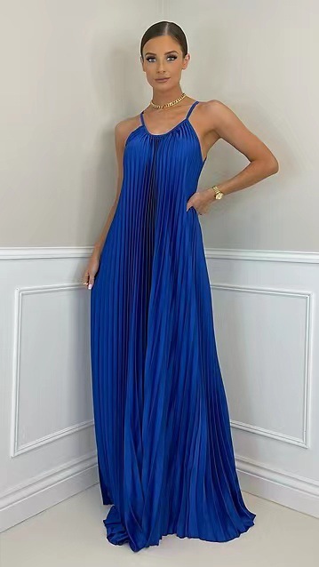 Women's Party Dress Elegant Sexy Pleated Sleeveless Solid Color Maxi Long Dress Banquet display picture 6