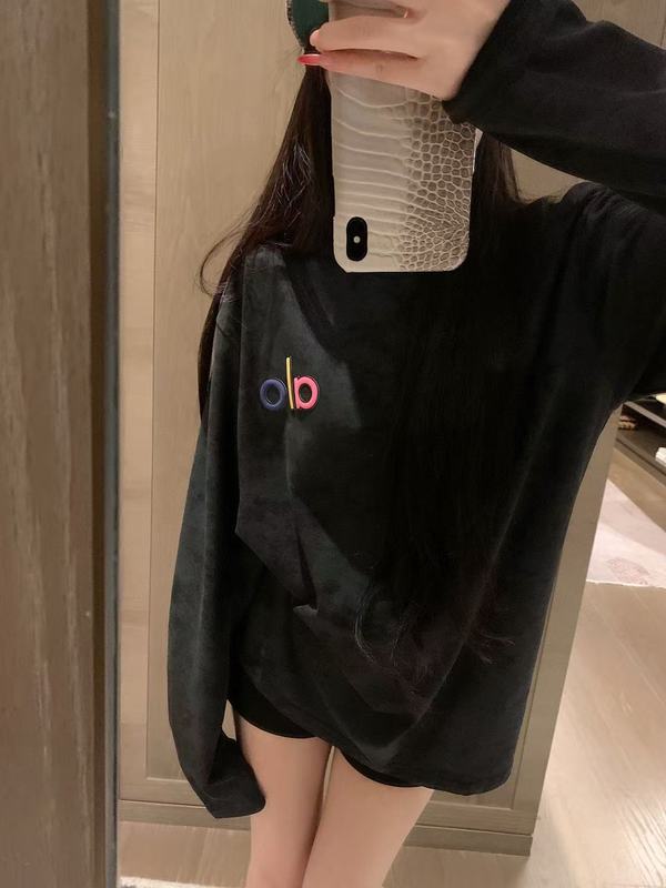 新款alo彩色字母印花长袖T恤宽松百搭时尚水洗炒色扎染舒适上衣|undefined