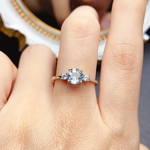 New natural aquamarine ring S925 silver inlaid main stone 6*6mm Joker net red explosions women's jewelry wholesale