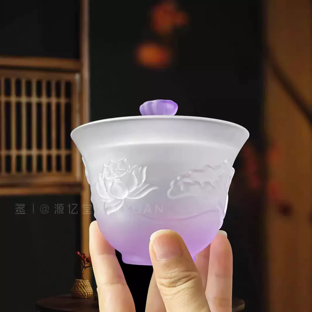 九紫离火荷塘月色琉璃三才盖碗茶杯家用高档功夫茶具单个泡茶套装