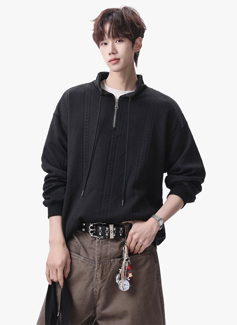 Half-zip Sweatshirt For Men Autumn Trendy Streetwear Pullover_voghion.com