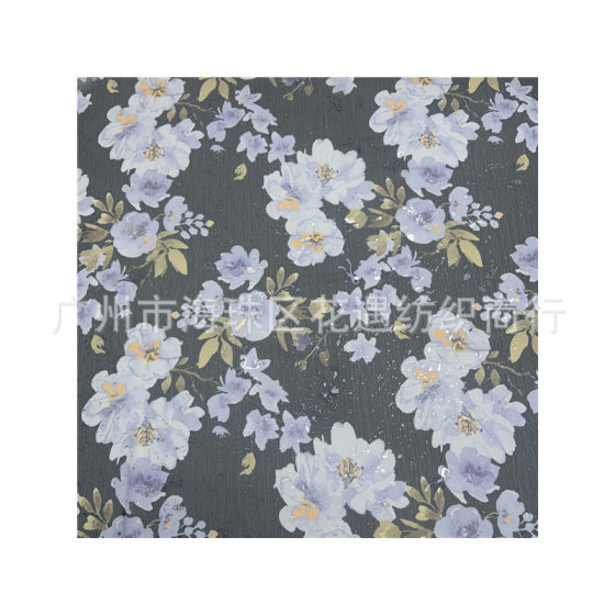 Spring and Summer New Style Silk Wrinkled Chiffon Hot Silver Craft Floral Print Fashion Dress Shirt Top Accessories Fabric