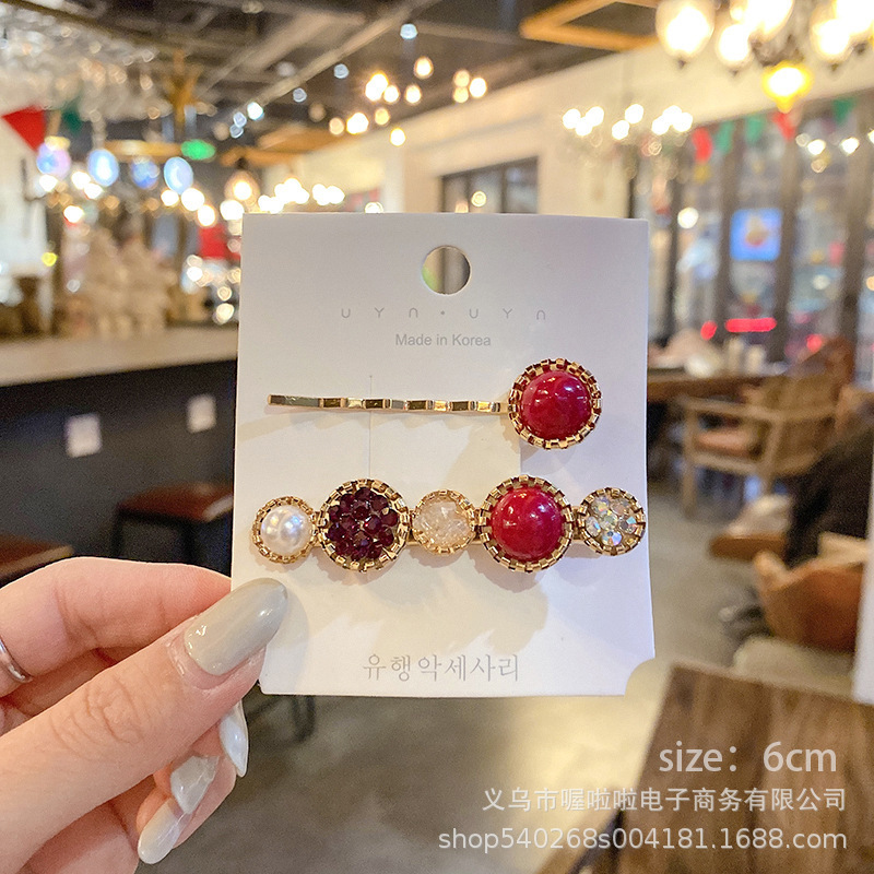 Pasador de pelo de perlas de alta gama estilo francés para mujer, clip para flequillo lateral, elegante clip para el pelo de la frente, accesorio para el pelo tipo pico de pato.