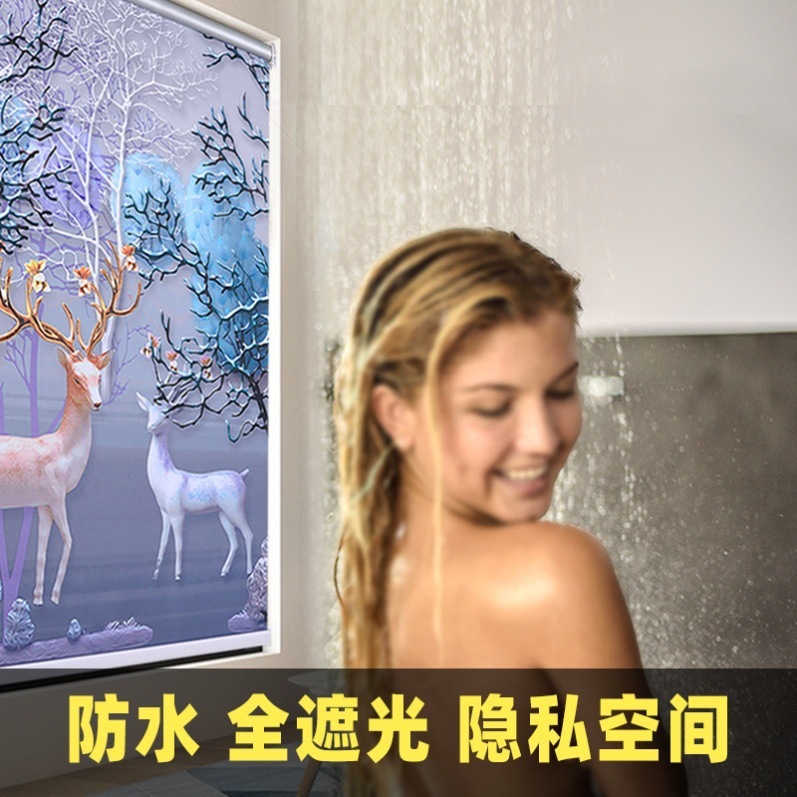 办公室免打孔图案卷帘帘全遮光遮阳厨房卧室电动百叶帘风百叶窗