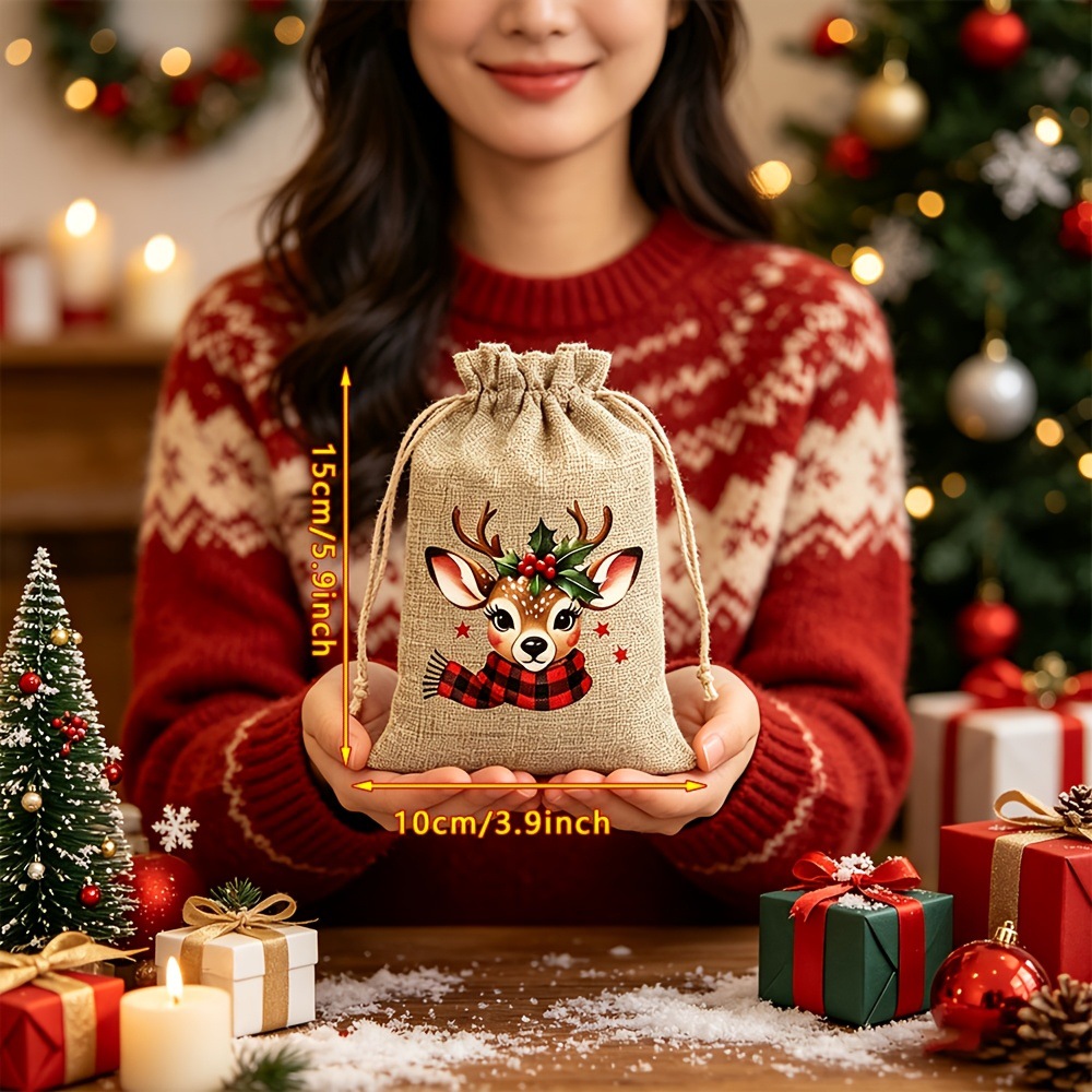 Nueva bolsa de lino de Navidad bolsas de cuerda de dibujo de Navidad bolsas de decoración de árbol de Navidad bolsas de almacenamiento 5 tipos de bolsas de impresión