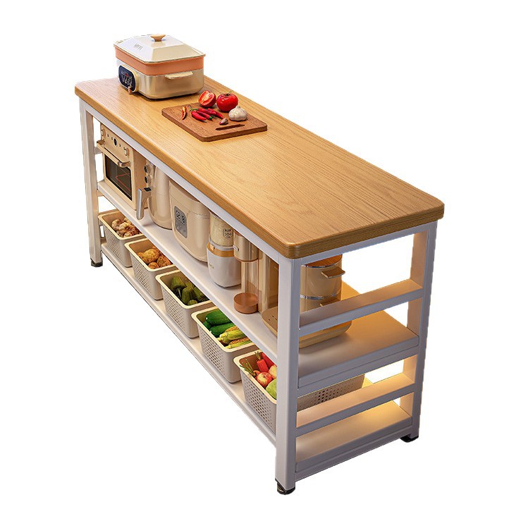 Estante de cocina piso multifuncional mesa de corte de verduras tabla de trabajo de preparación de alimentos barra larga horno de microondas recipiente de almacenamiento gabinete de borde estrecho