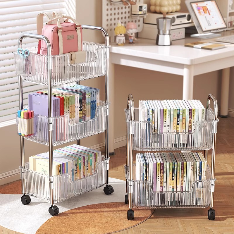 Acrylic School Bag Storage Rack Floor-Standing Mobile Trolley for Books under the Table Cabinet Household Multi-Layer Wheeled Storage Rack