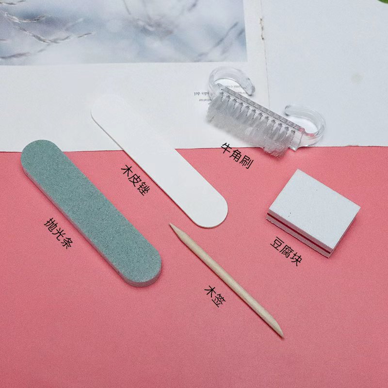 专用美甲工具套装 打磨搓条迷你豆腐块短款抛光条木棒牛角刷5件套|undefined