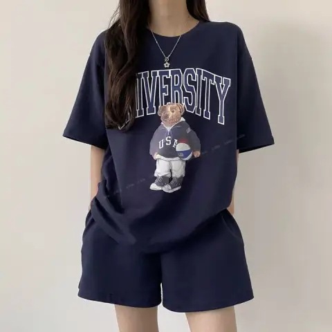 运动套装女2026新款夏季韩版时尚宽松短袖T恤休闲短裤洋气两件套