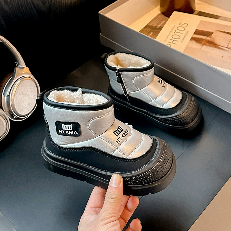 Children's cotton boots snow boots 2025 spring new velvet thickened protective cotton shoes for middle and large children and girls warm cotton boots