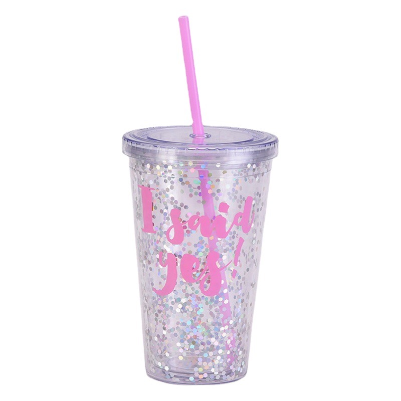 Nuevo regalo transfronterizo taza de boda 16oz doble capa de plástico taza de paja taza transparente simple taza de plástico para las mujeres