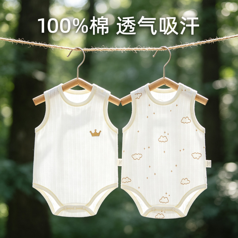 Baby Sleeveless Romper Summer Thin Style A-Class Pure Cotton Triangle Onesie Newborn Jumpsuit All-Cotton Crawling Suit Baby Sleeveless Romper Summer Thin Style A-Class Pure Cotton Triangle Onesie Newborn Jumpsuit All-Cotton Crawling Suit