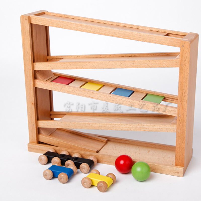 Maicheng infantil de madera rodante pista modelo de coche coaxial bebé agarrar juguetes anti-niño llorando Desarrollo Inteligencia