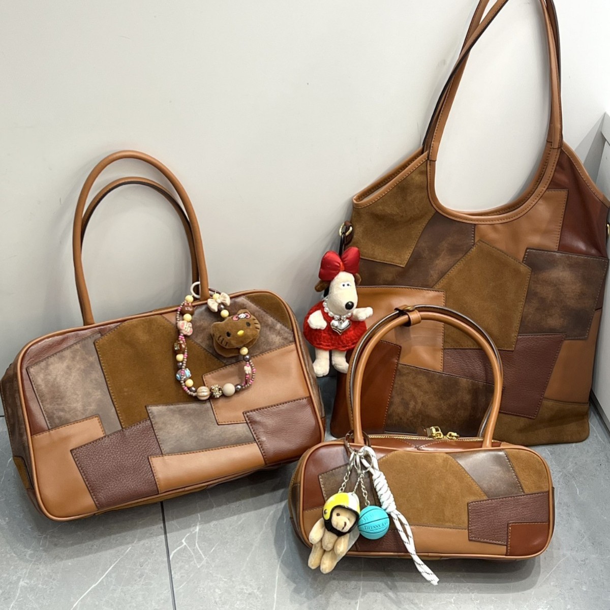 谬家包真皮秋冬美拉德复古做旧补丁拼接包腋下法棍包单肩小公文包