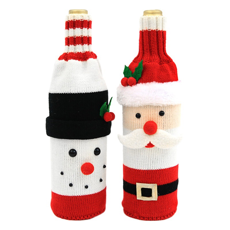 Nueva decoración creativa de Navidad de punto de lana roja botella de vino bolsa de Navidad bar restaurante botella de vino cubierta