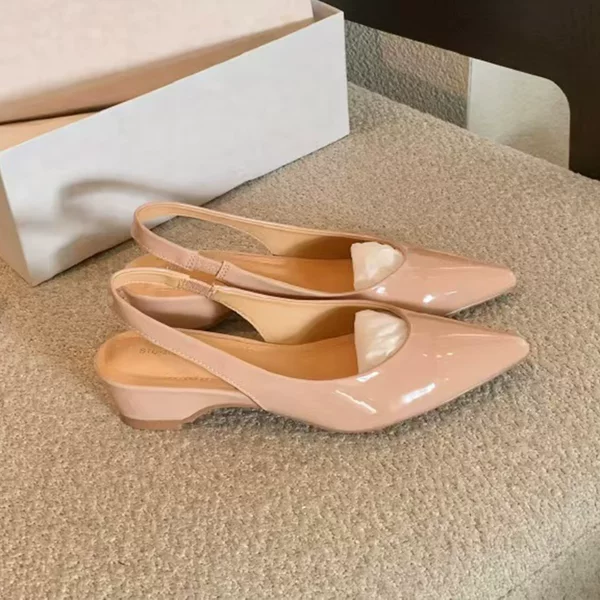 Grape Mom Women's Nude High-Heeled Shoes, Pointed Toe Closed-Toe Sandals, Comfortable for Commuting, Backless Flats, Large Size Women's Shoes