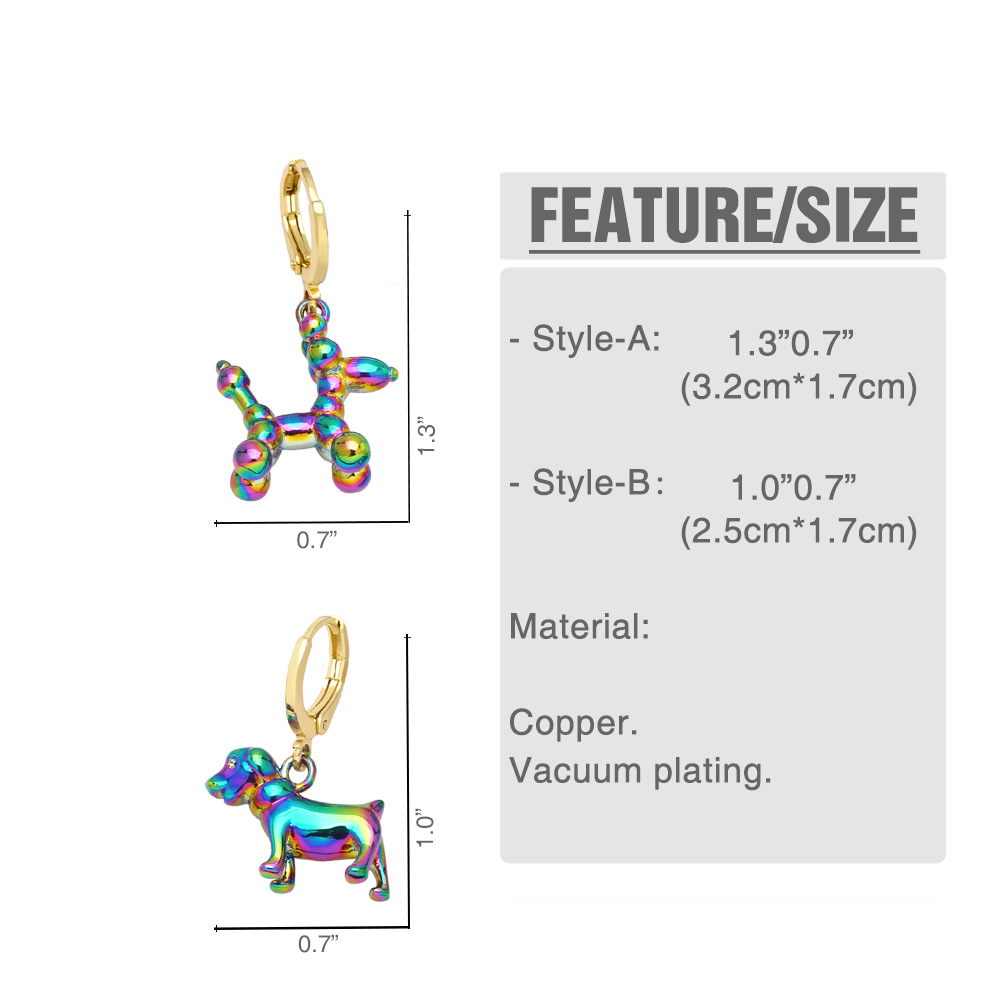 New Fashion Creative Colorful Balloon Dog Copper Earrings Wholesale display picture 1