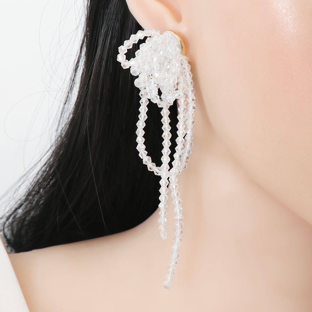 Korean Crystal Tassel Long Earrings Wholesale Nihaojewelry display picture 2