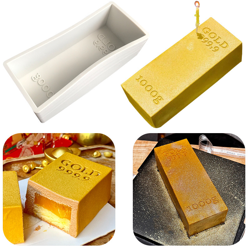 Lingote de metal, lingotes de oro, adornos de ladrillos de oro, lingotes de simulación de oro de China, accesorios de pastel, mousse, molde de silicona