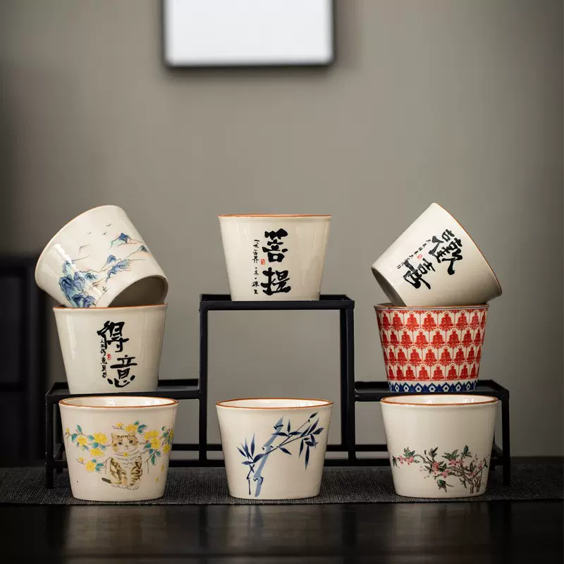 草木灰陶瓷茶杯可乐杯水杯品茶主人杯品茗杯平安喜乐伴手礼马克杯