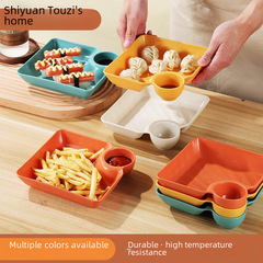 Japanese-style dumpling plate dipping sauce dish, fried chicken plate dinner plate household creative plastic serving plate dumpling plate with vinegar dish
