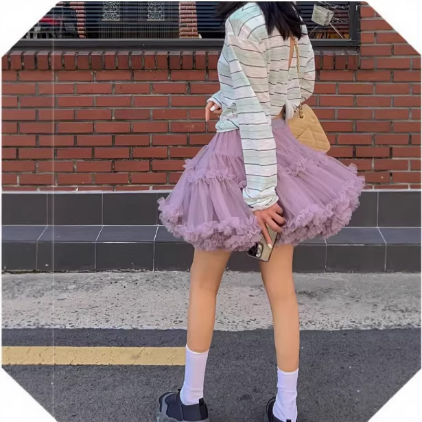 Eonyo gauze skirt, fluffy princess short skirt, ballet cake skirt, women's half-length skirt with anti-exposure lining 2516