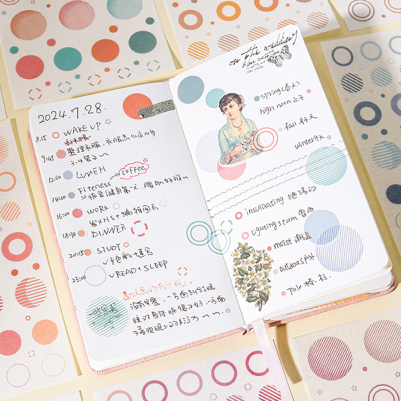 Diario de brote redondo divertido y pegatinas de papel diy diario de mano pegatinas decorativas retro transfronterizas marca pegatinas de círculo pequeño