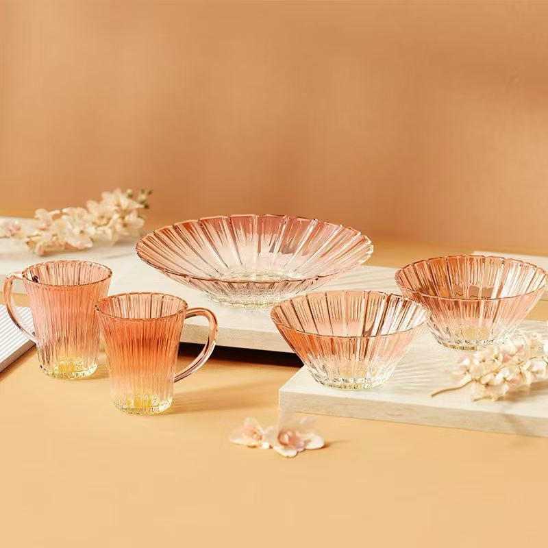 Yunying Series Glass Cup Set for Home Use, Light Luxury Tea Cups, Pink Floral Tea Cups, Coffee Cups, Hospitality Cups, Gift Box Set