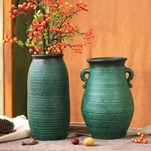 中式粗陶陶瓷大花瓶插干花客厅装饰品摆件水培器皿复古多肉花盆