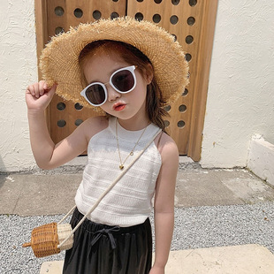 Children's Clothing 2024 New Girls Summer Clothing Suspenders Baby Style Tops Kidsren's Summer Round Neck Vests Thin Outer Wear