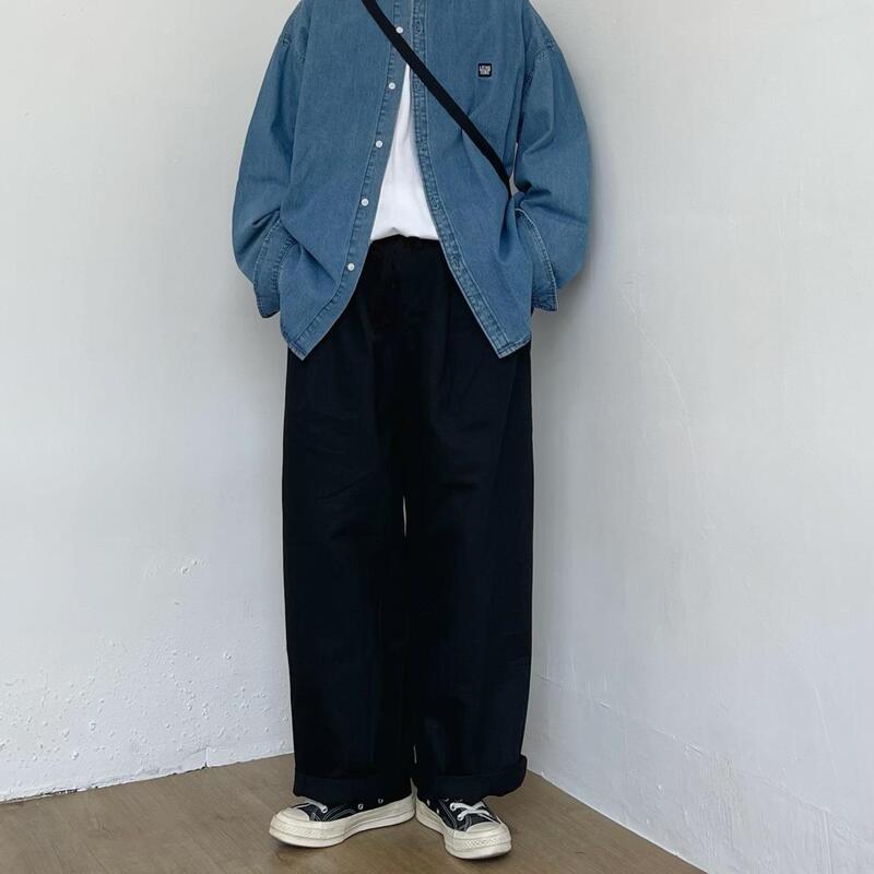 日系复古纯色百搭休闲裤宽松直筒阔腿工装长裤男女潮ins|undefined