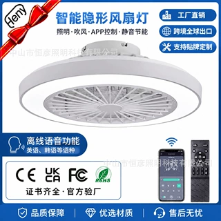 跨境吸顶卧室风扇灯客厅餐厅吊扇灯带遥控APP语音控制灯具定制