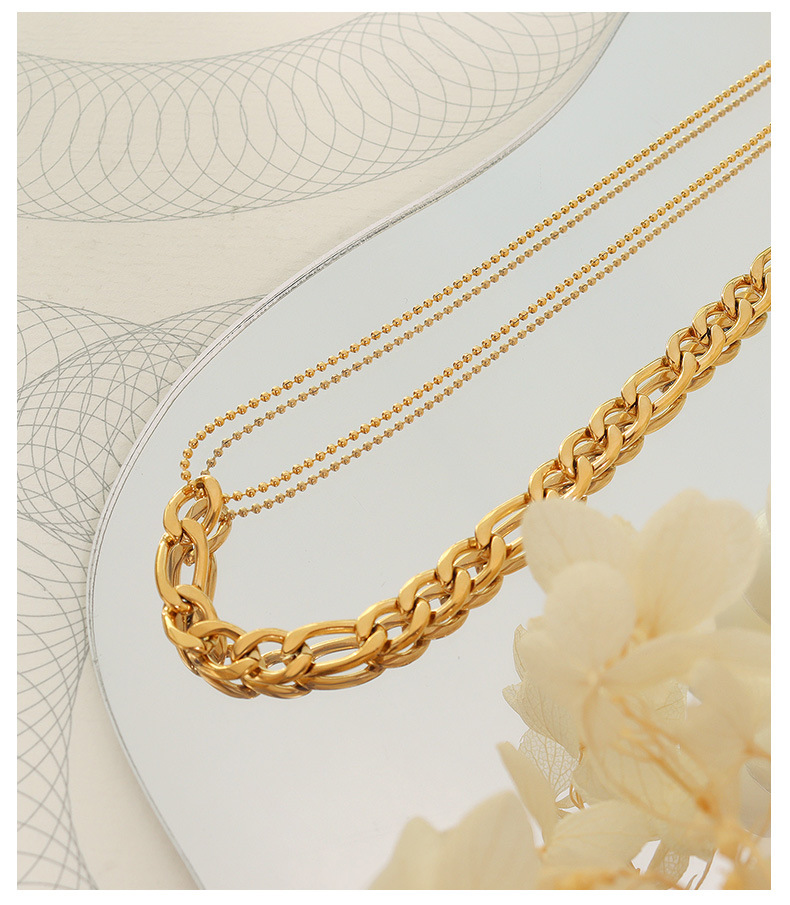 simple double layer round bead necklace titanium steel bracelet set