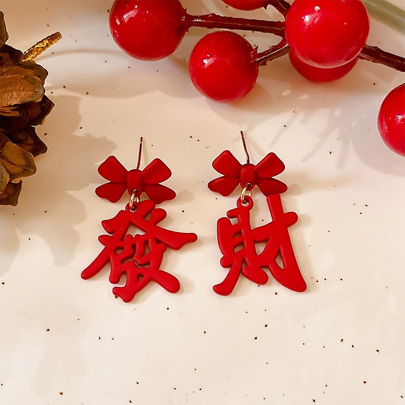 49# red rich bow stud earrings