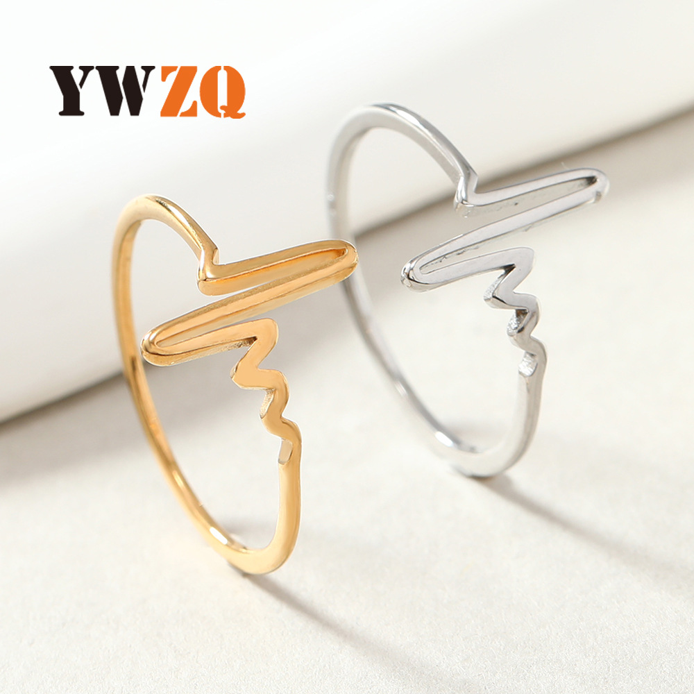 Venta caliente europea y americana corte ECG anillo de acero de titanio personalidad de la moda pareja de acero de titanio anillo de acero inoxidable fábrica de joyas