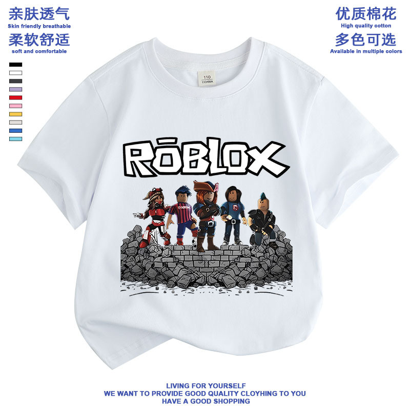 Roblox Boys and Girls Summer Cotton Short-sleeved T-shirt Children's Clothing Children's Middle and Big Children's Clothes Casual T-shirt Half-sleeved Shirt