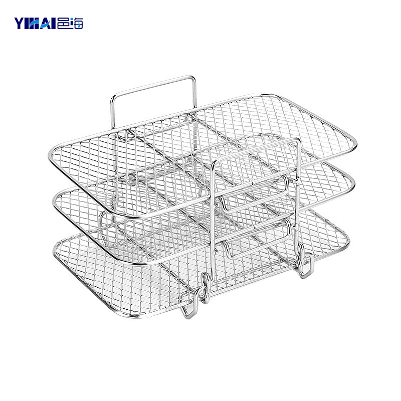 304 Parrilla de barbacoa de acero inoxidable freidora de aire accesorios de refrigeración rack cuadrado de tres capas accesorios freidora de aire