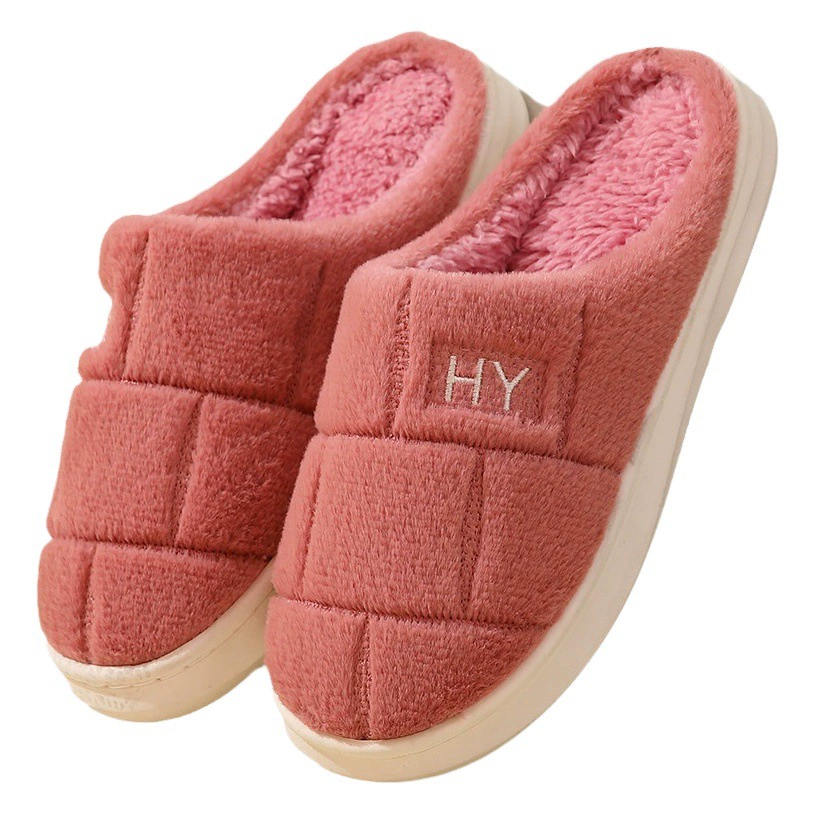 2024 новые хлопчатобумажные тапочки женский зимний дом в помещении толстая подошва теплая клетка плюшевые тапочки мужчины через границу